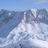 da sx: Canalone del Marchhorn (3.3,E2), canale WNW di quota 2881 (4.1,E2) e canale Centrale del versante W (4.2,E2)