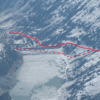 Notre itinéraire le long du Göscheneralpsee (en pointillé variante + sûre sans doute)