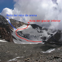 The lower glacier and hourglass routes on the E face of Cerro Rincon (Cordon del Plata)