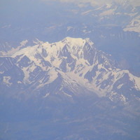 Vue aérienne (versant W) du massif du mont Blanc au premier plan le glacier de Tré la Tête