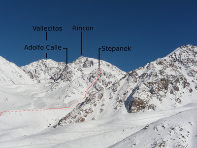 La canaleta E del Cerro Stepanek en agosto del 2008