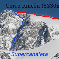 Parte alta de la supercanaleta y la loma E (normal) del Cerro Rincon (Cordon del Plata) en agosto 2008