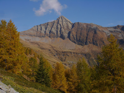 Il versante W del Poncione Rosso 2505 m, visto nei pressi dell'Alpe Cuneggio 1761 m.