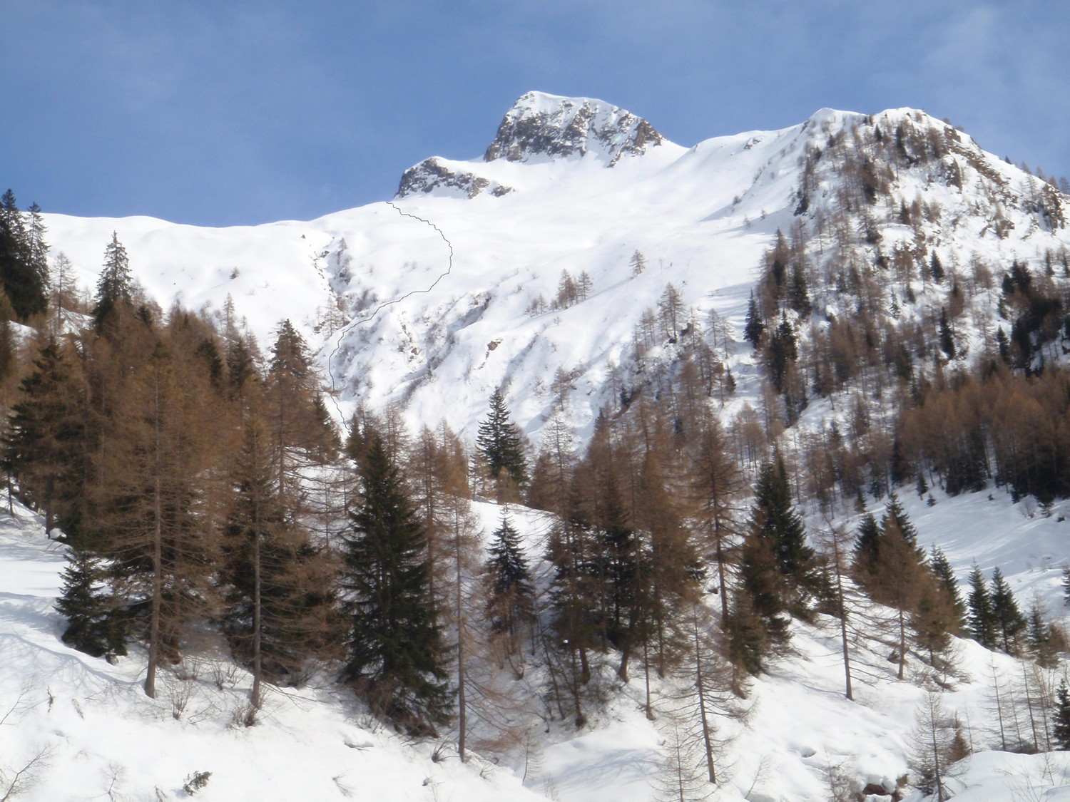 La traccia dove siamo passati scendo dalla Cima dei Lupi