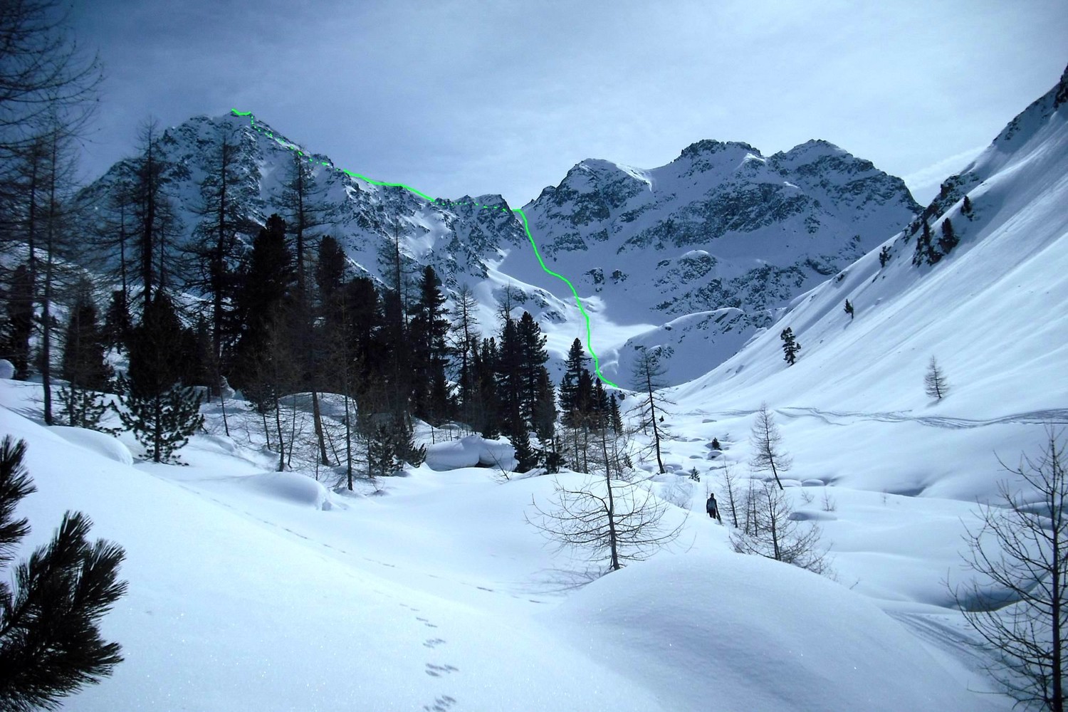 tracciato di salita al canalone del piz Bial