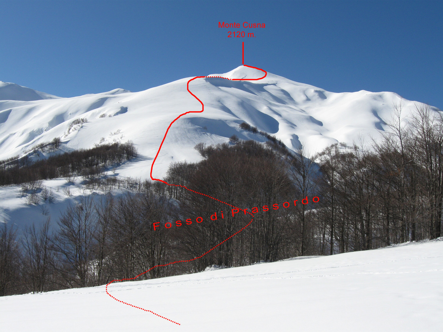 tracciato come visto dal tornante di discesa nel fosso di Prassordo