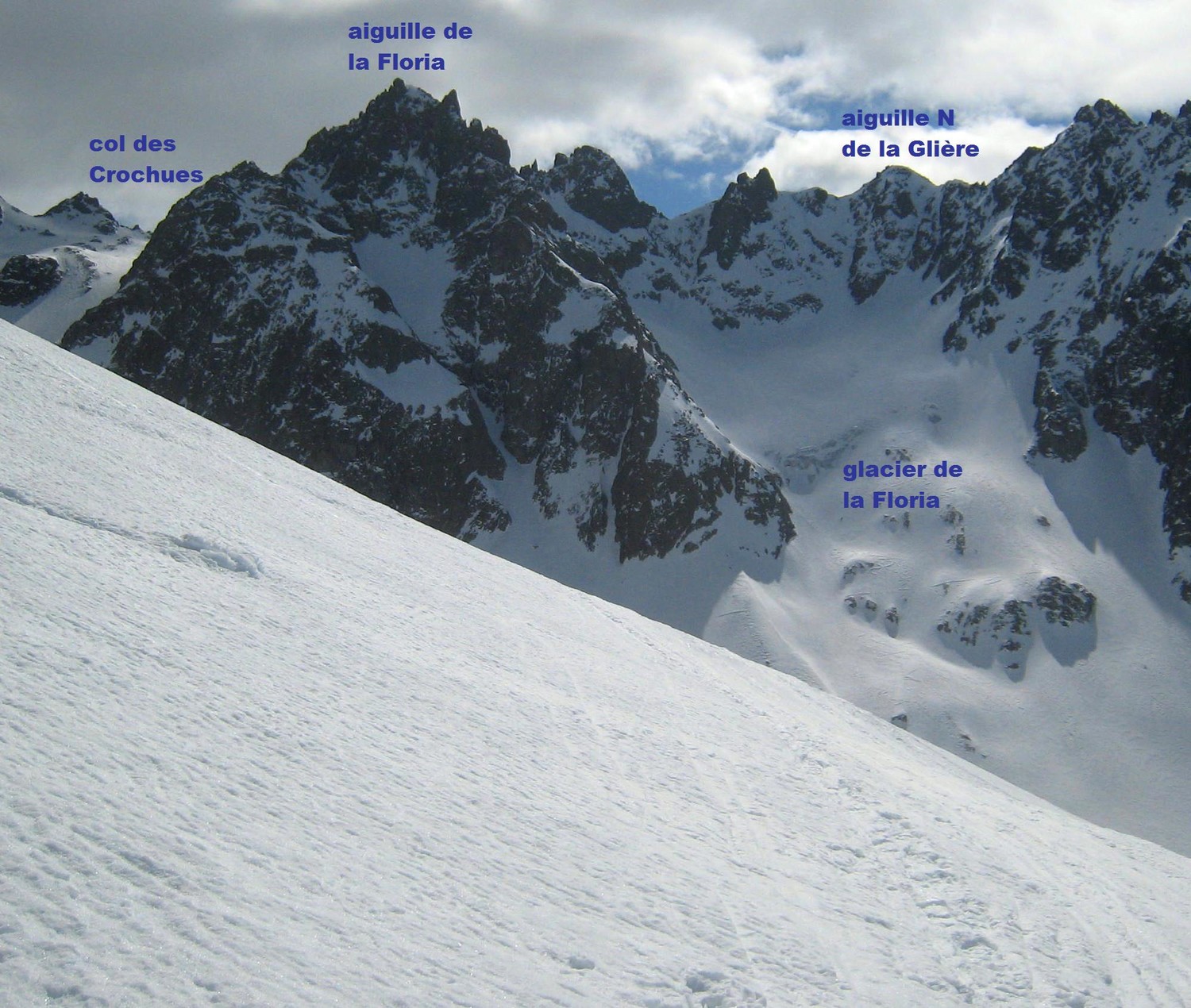 col des Crochues, aiguille de la Floria, aiguille N de la Glière et glacier de la Floria