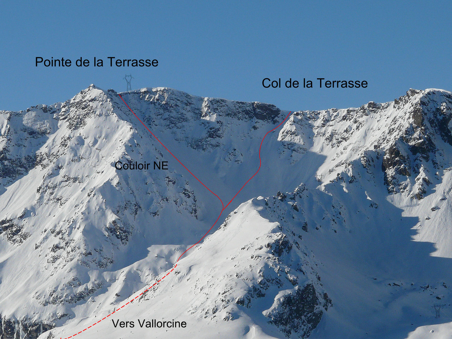 Pointe de la Terrasse, couloir NE, col de la Terrasse depuis Loriaz