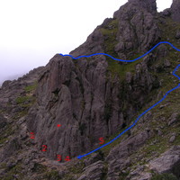 El Mogote Zuriaga (Los Gigantes): en azul el camino de bajada.
