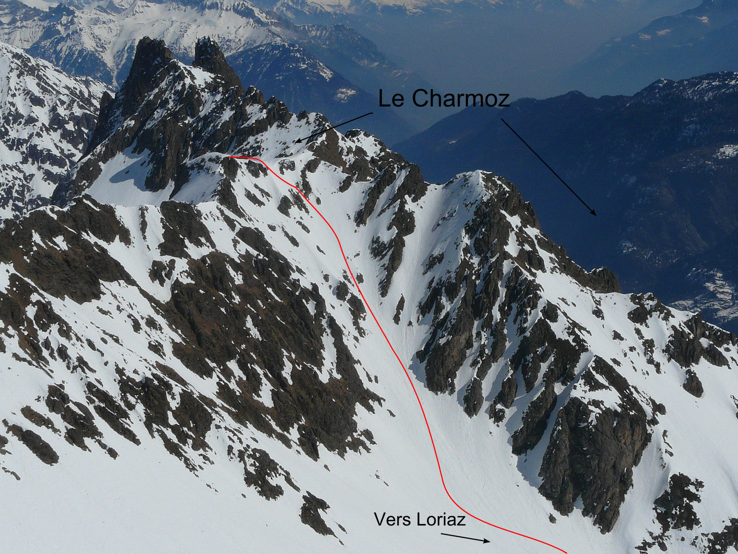 Le Charmoz pointe 2605m couloir SW (versant Loriaz, Vallorcine)