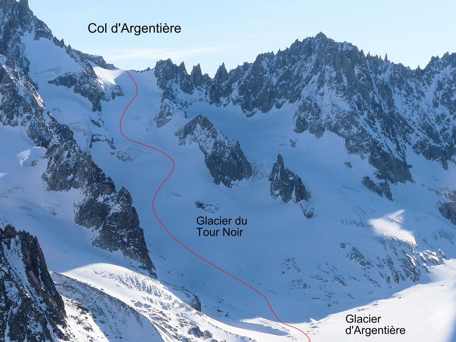 Le col d'Argentière (versant W)