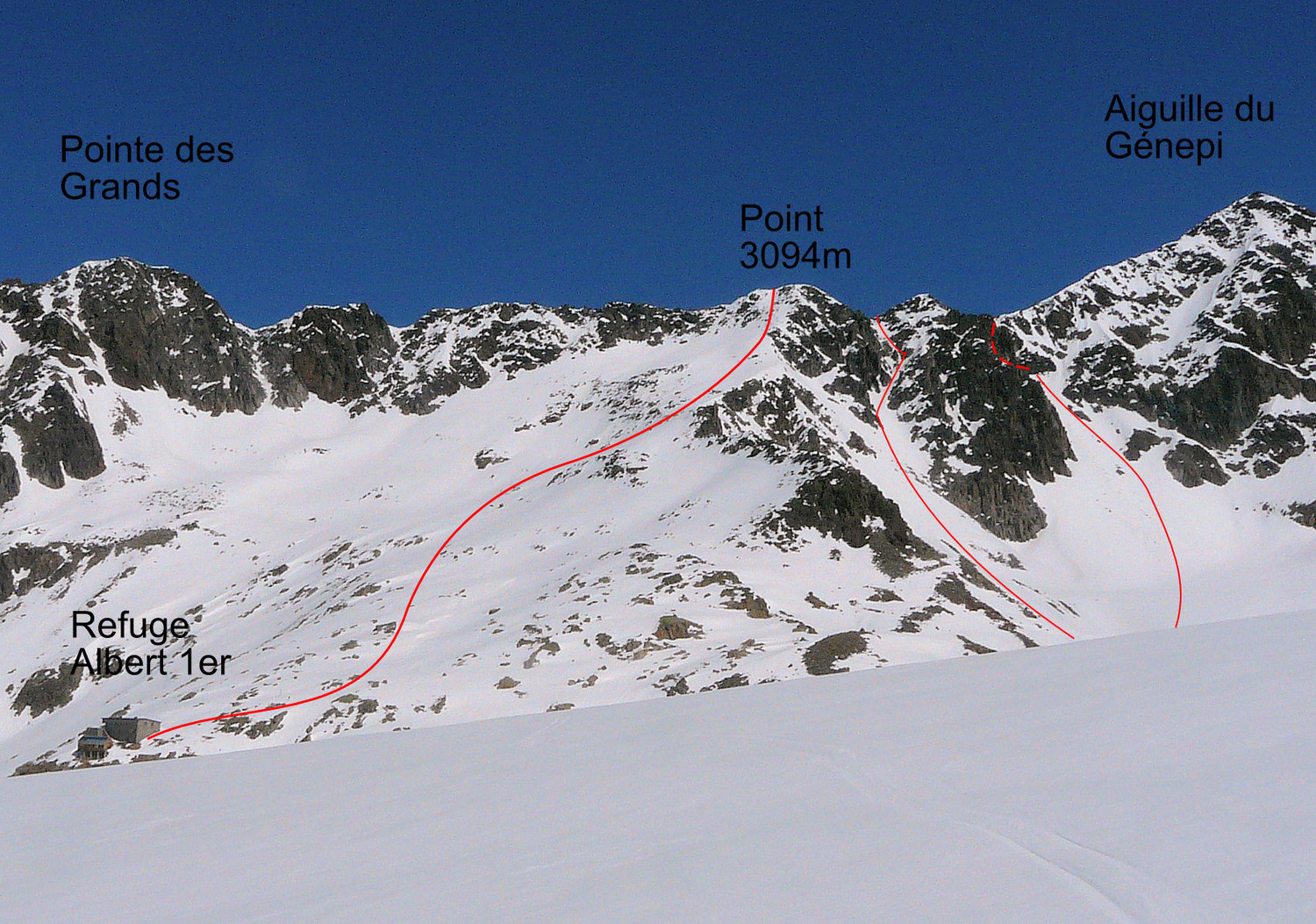 Les passages entre le Glacier des Grands et du Tour au dessus du refuge Albert 1er