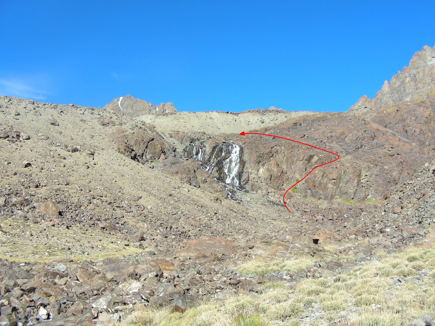 Subiendo, la cascada se rodea por la derecha.