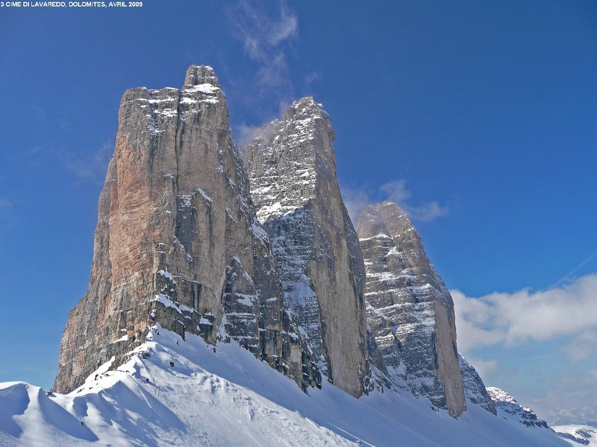 Tre Cime di Lavaredo, à gauche le col du Paternjoch