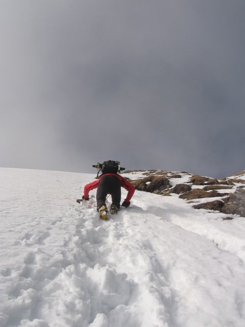 Remontée du couloir, neige pourrie