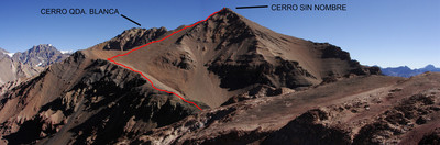La cumbre N del Cerro Quebrada Blanca (sin nombre) desde Banderita Sur La cumbre N del Cerro Quebrada Blanca (sin nombre) desde Banderita Sur