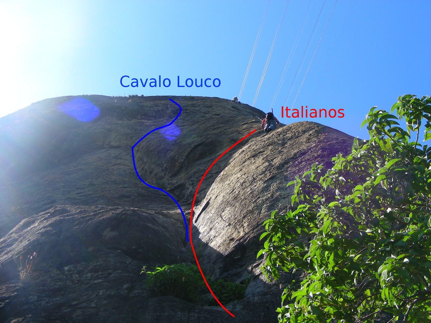 Inicio de Italianos y Cavalo Louco en la base de la cara W del Pan de Azúcar (Rio de Janeiro)