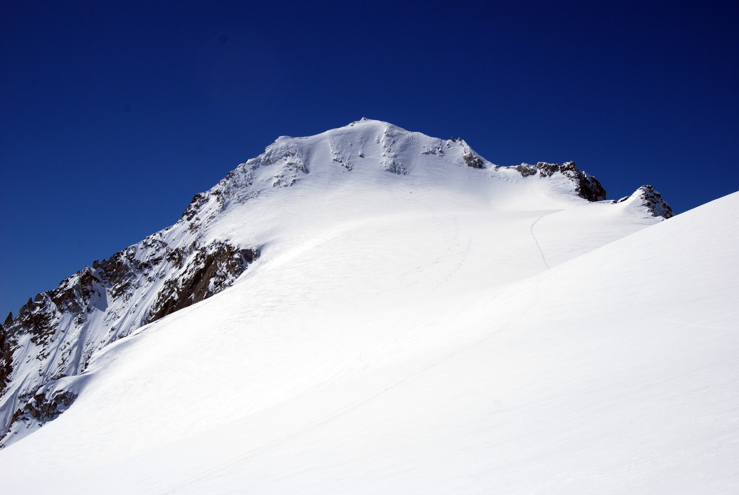 Il Monte Carè Alto 3462 m durante la discesa sulla Vedretta di Larès.