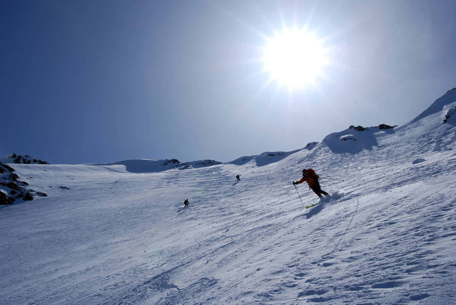 Discesa dal ripido versante WNW del Piz Fless 3020 m Val Torta.