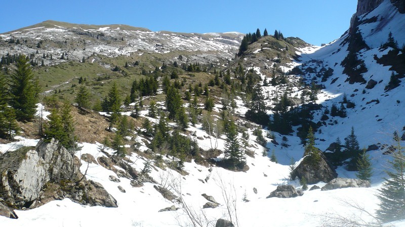 La combe bien enneigée sous les Dents d'Oddaz