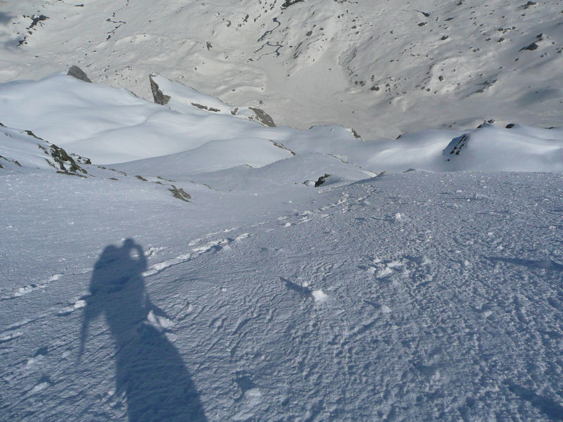 En haut de la partie raide de la face N de la Munia