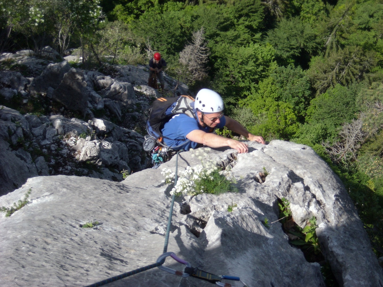 Yannick à l'arrivée de L4, 6a.