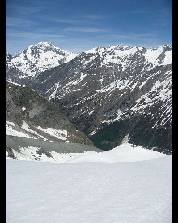 Descente de la moraine du Hohlaubgletscher et Weissmies