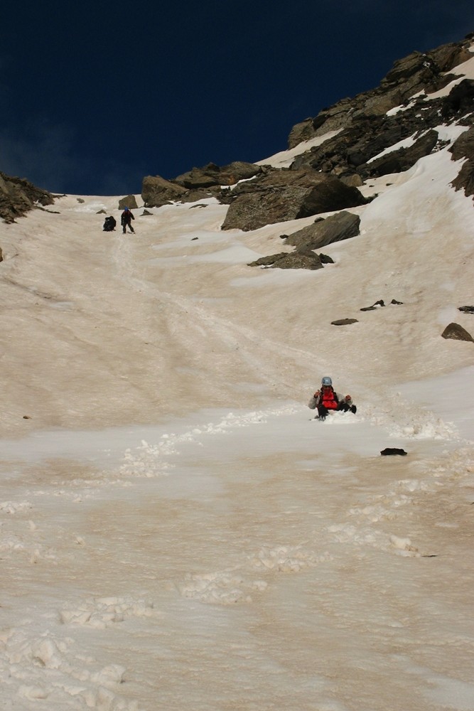Descente dans le couloir W enneigé