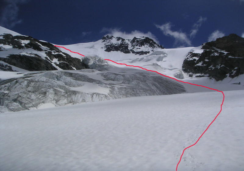 L'itinerario visto dalla parte bassa del ghiacciaio