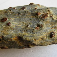 Micaschiste à cristaux néoformés de grenat, roche métamorphique.