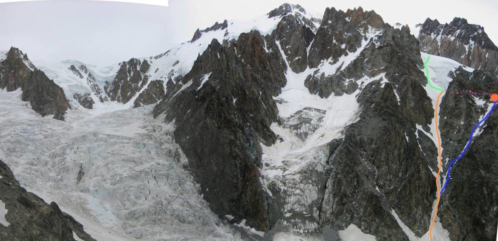 Il ghiacciaio del Dome, il couloir a Y e la capanna Sella