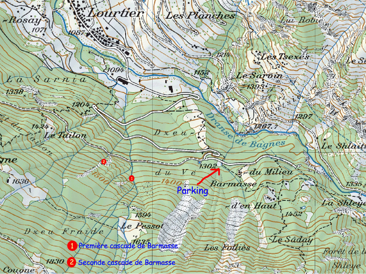Plan d'accès cascades de Barmasse