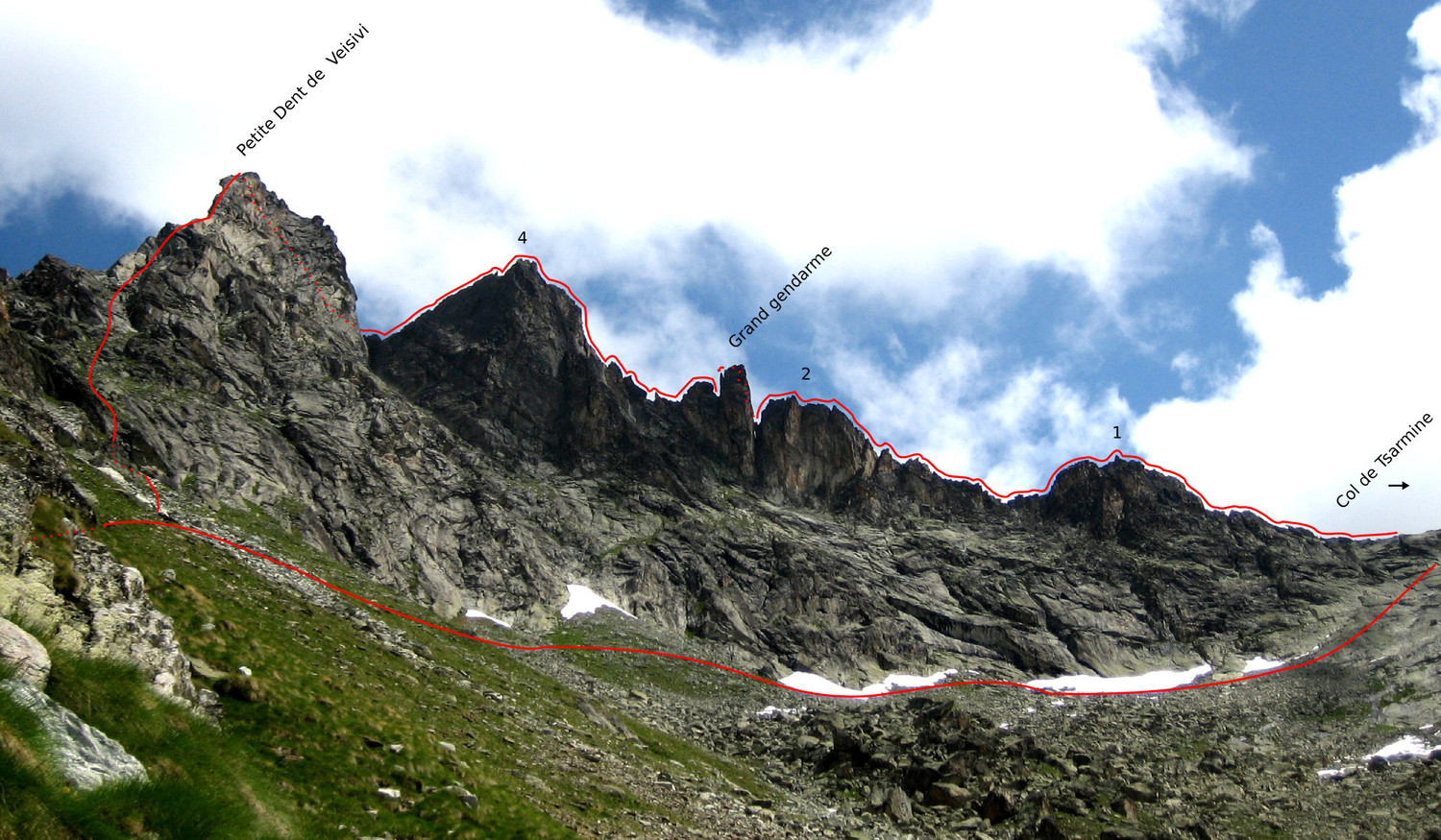 Traversée des arêtes de la Petite Dent de Veisivi