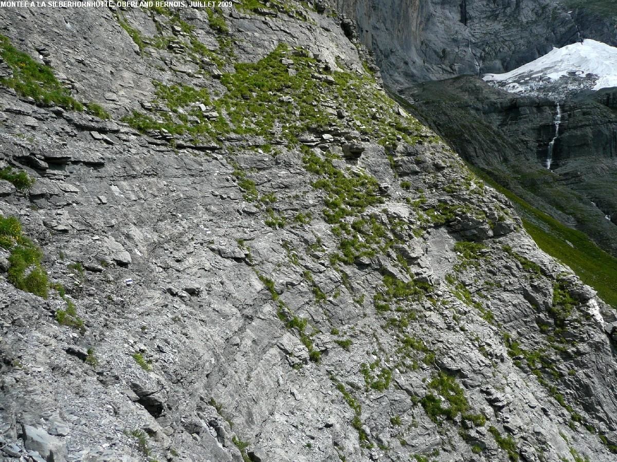 Passage exposé sous le Pt 2113 dans la montée à la Silberhornhütte...si, si, c'est bien là !