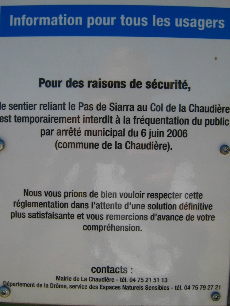 Panneau d'avertissement à la Chaudière (1)