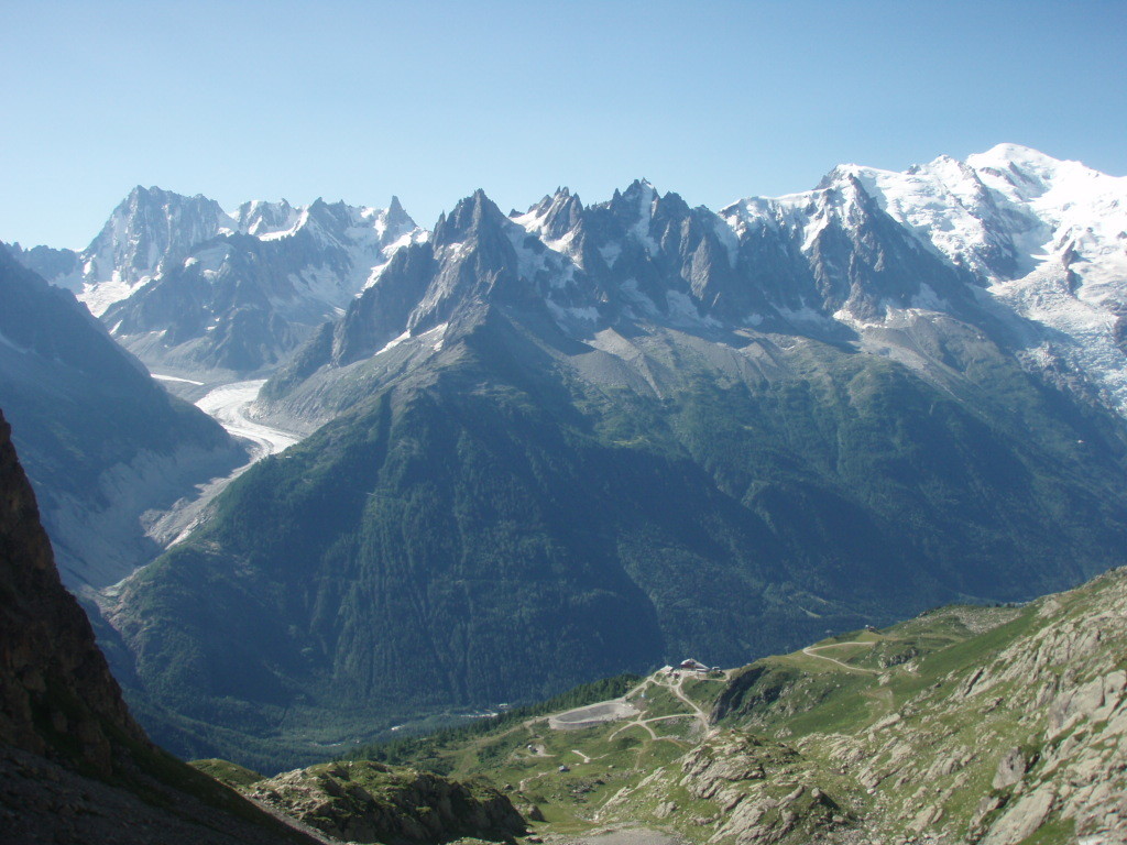 Panorama Jorasses > Mont-Blanc, vu depuis le pied de la Tour des Crochues