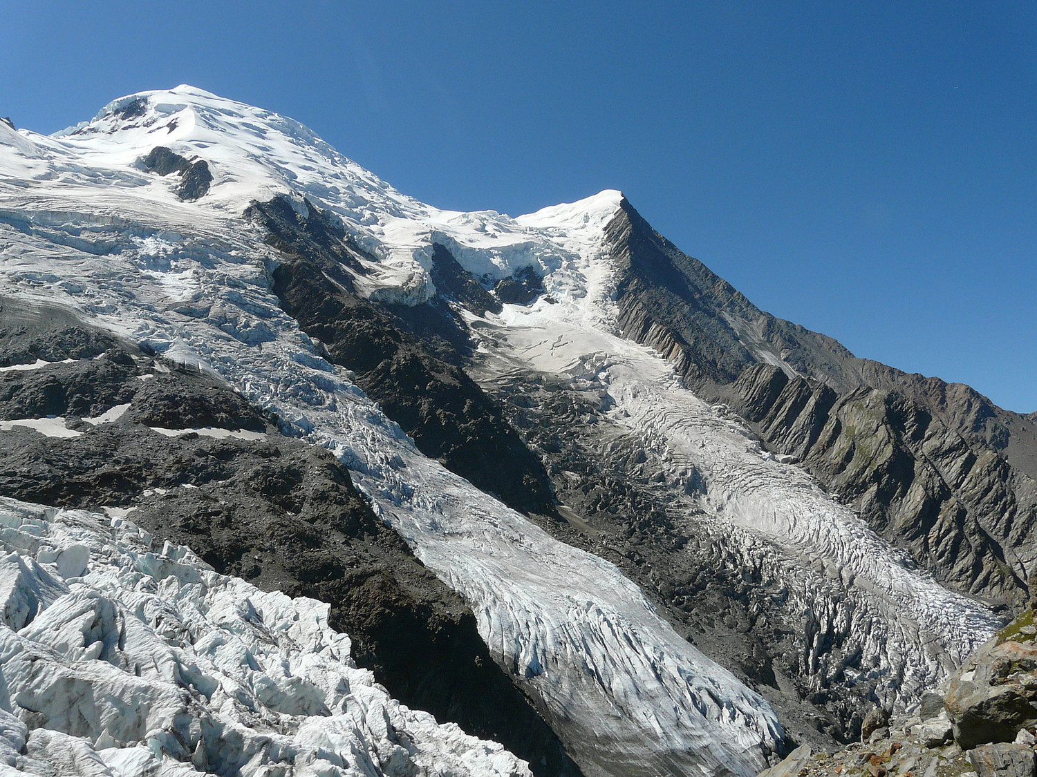 Vue depuis la Jonction en direction du Dôme et de l'aiguille du Goûter