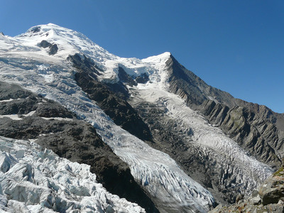 Vue depuis la Jonction en direction du Dôme et de l'aiguille du Goûter