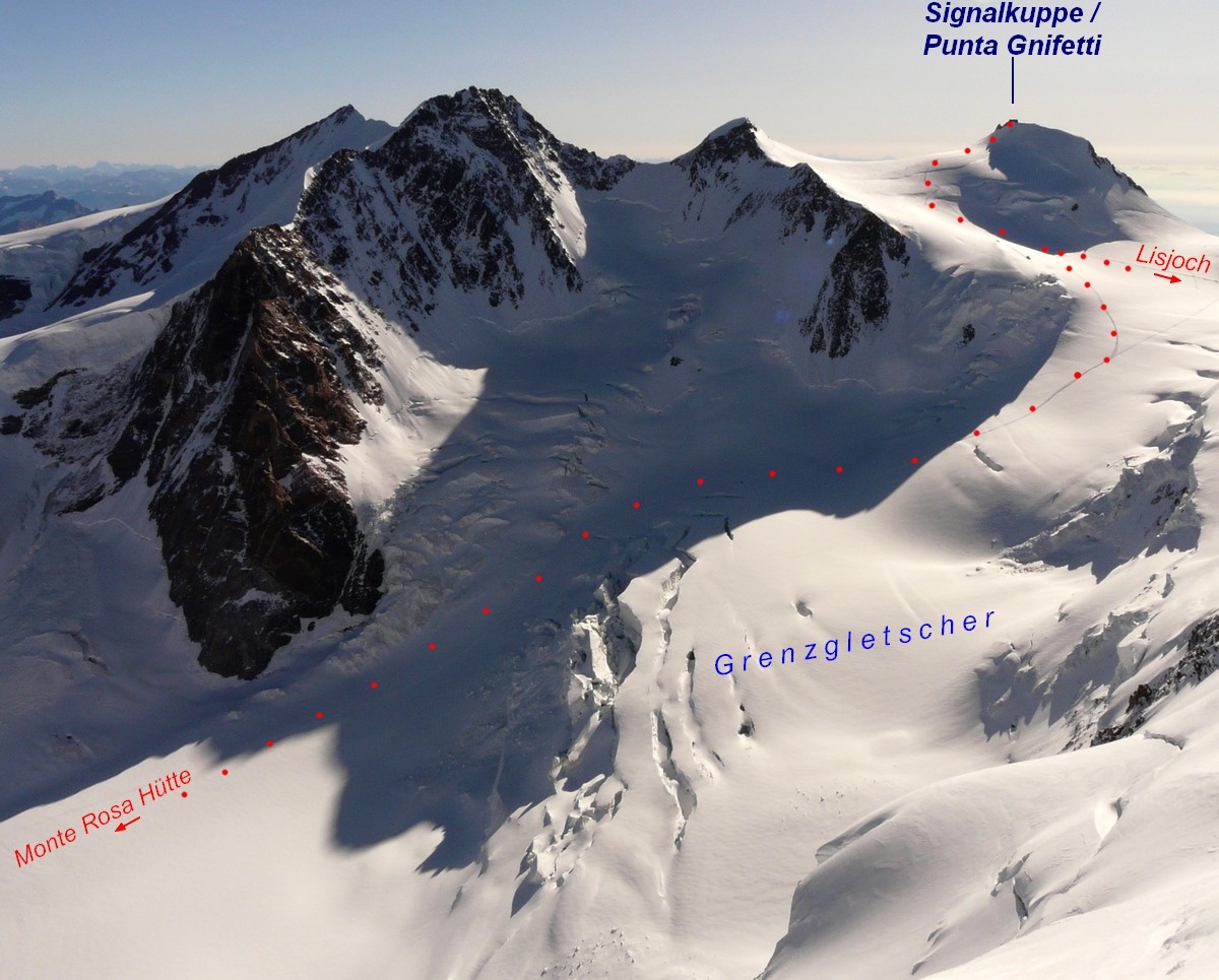 Refuge Margherita - voie normale de puis Monte Rosa Hütte