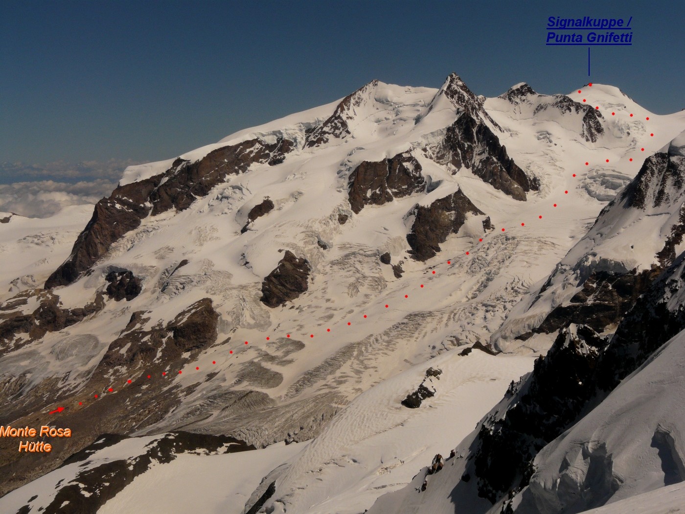 Signalkuppe - voie normale depuis Monte Rosa Hütte