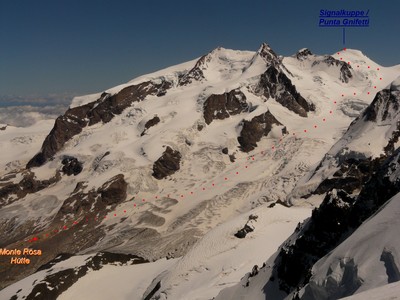 Signalkuppe - voie normale depuis Monte Rosa Hütte