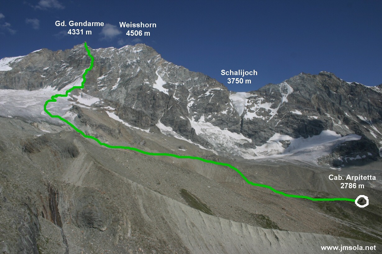 Arête Young au Weisshorn, vue depuis Arpitetta