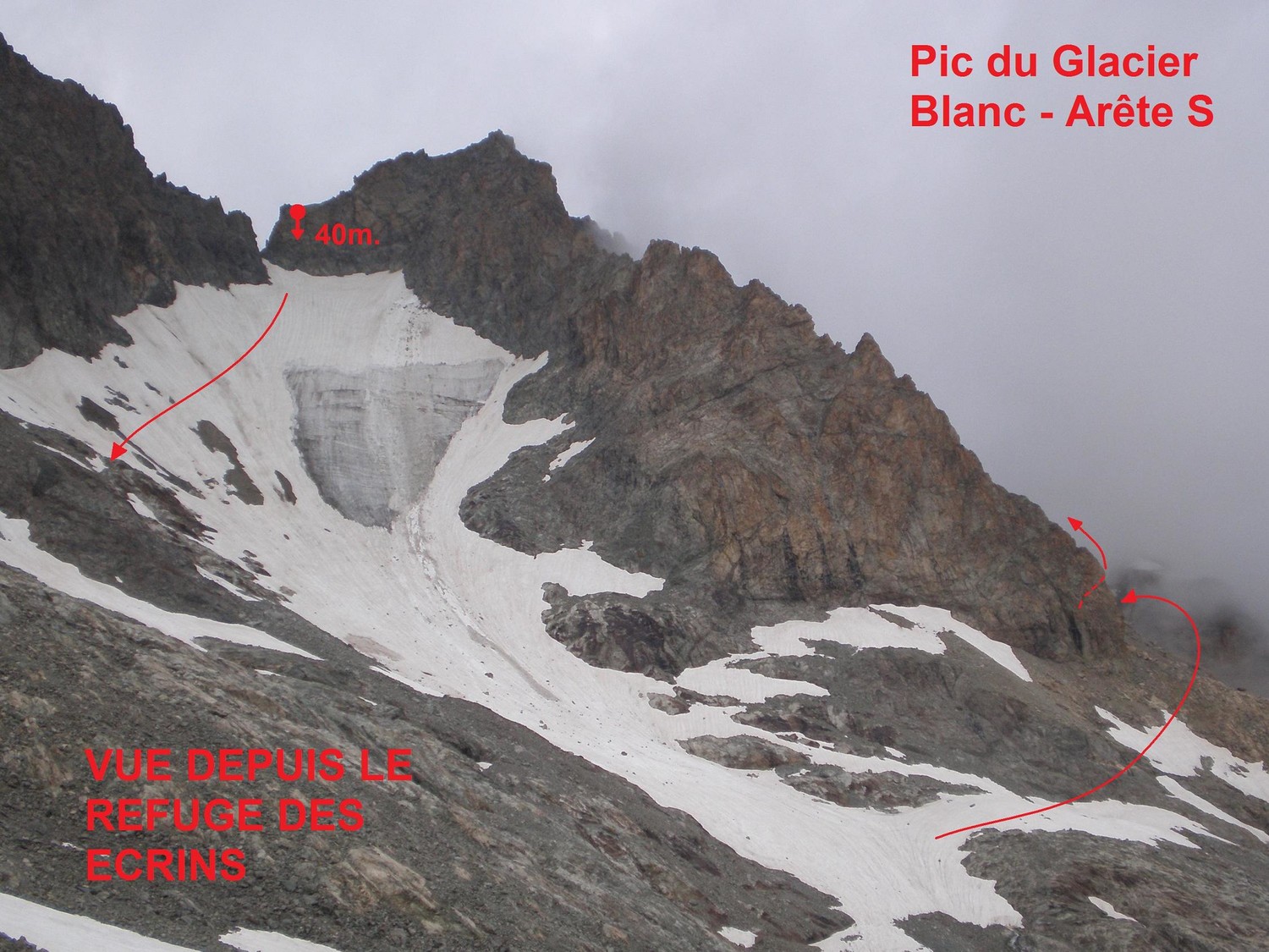 Pic du glacier blanc - Arête sud depuis le ref des Ecrins