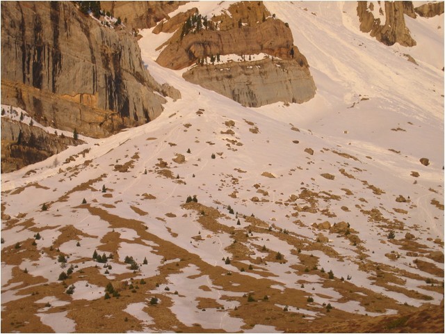 Cône de déjection en bas du couloir de la Grande Diagonale