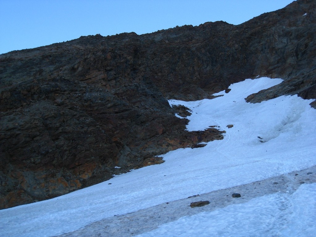 La combe Nord du glacier et l'accès à l'arête