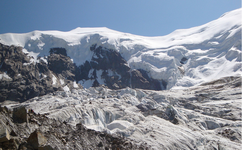 Le bas du glacier des Weissmies et la voie normale