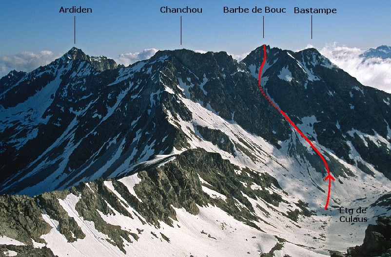 Barbe de Bouc couloir S, vu depuis le pic de Cestrède