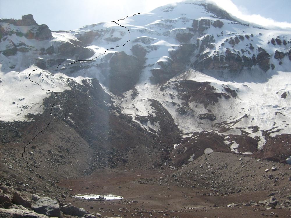 L'itiniraire, on ne voit pas le sommet mais la Cumbre Ventemilla, le sommet étant derrière sur la droite.