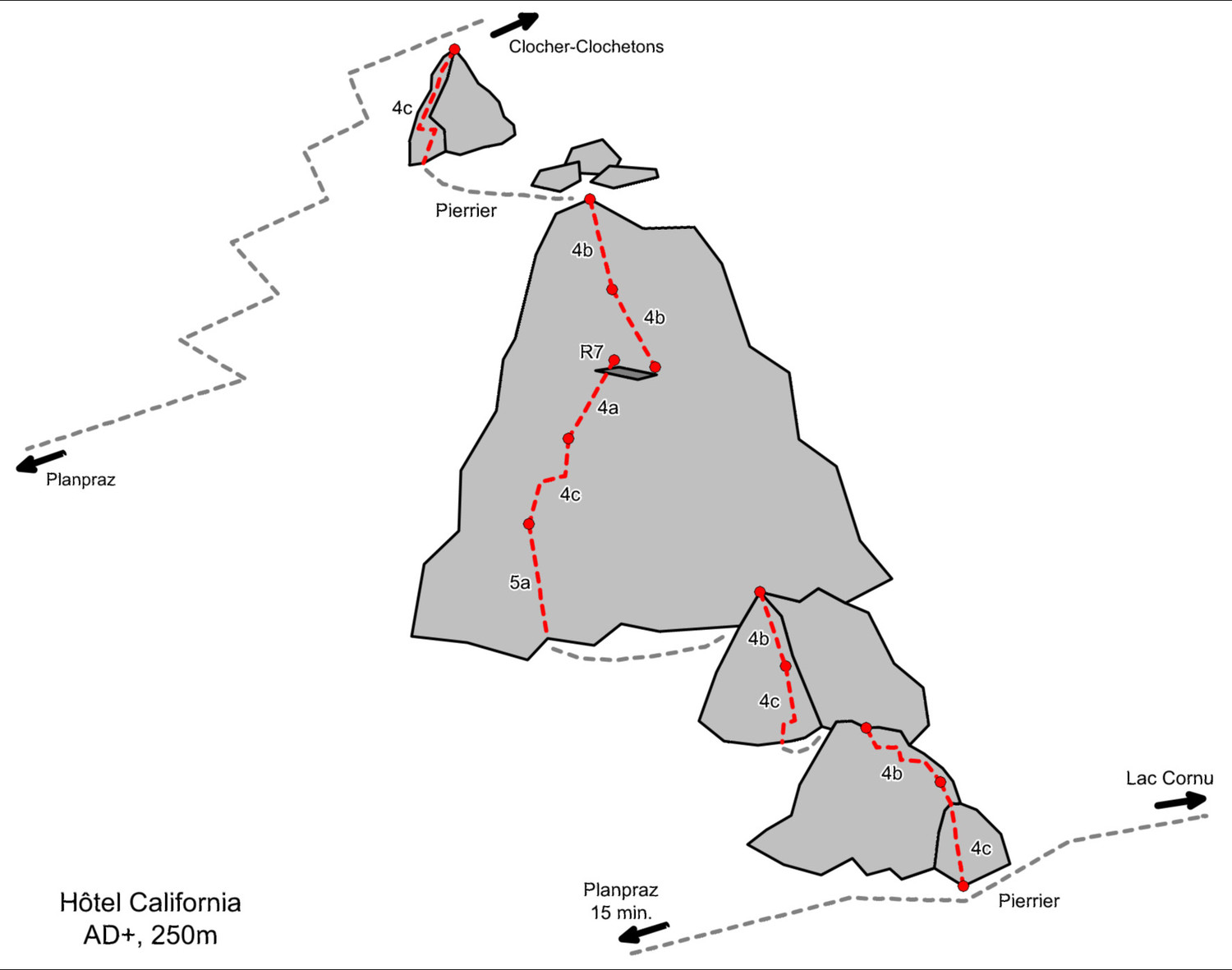 Schéma de la voie "Hôtel California" - Planpraz