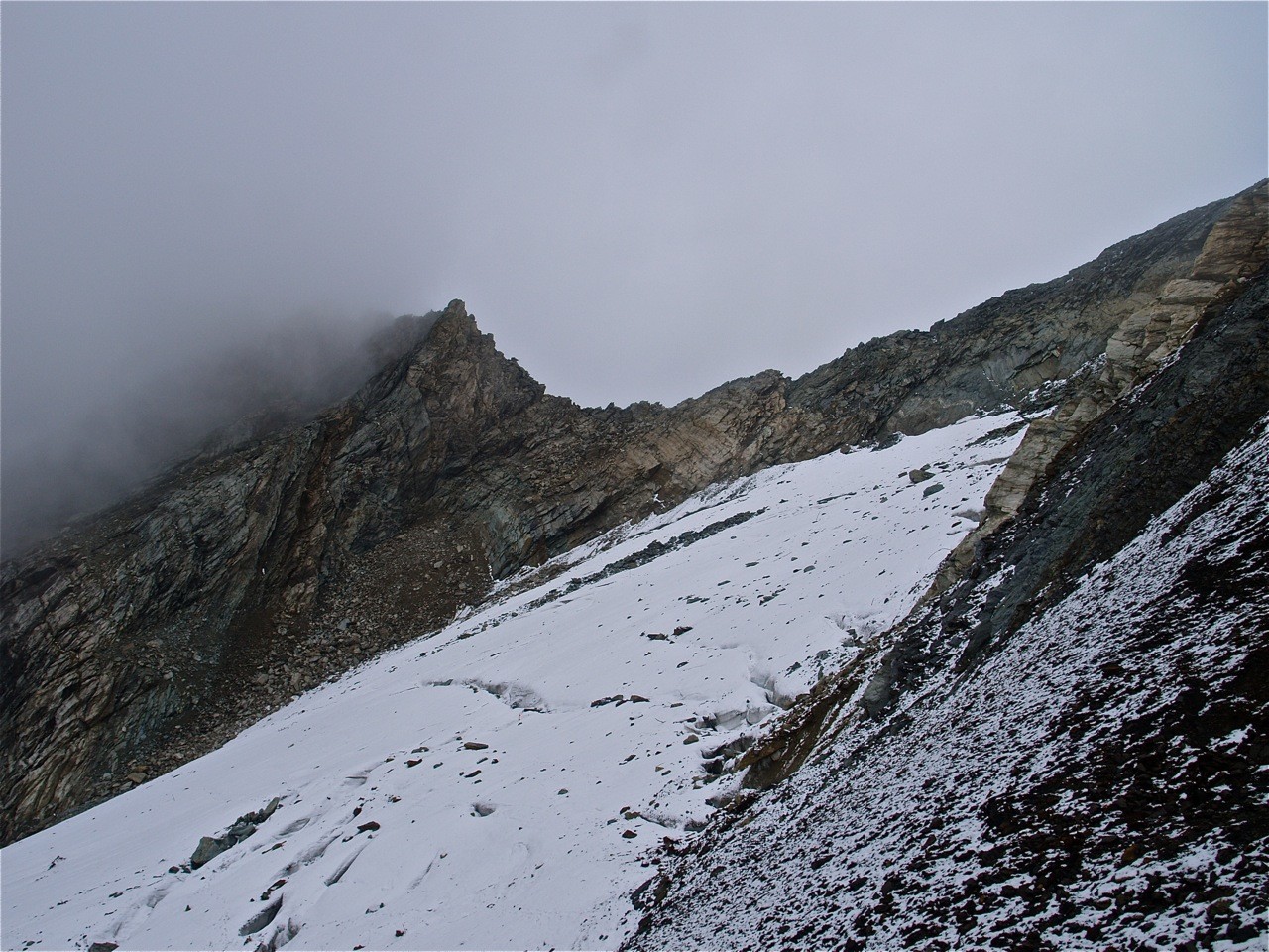 Le haut du glacier de la chiaupe, l'arête sud et le col
